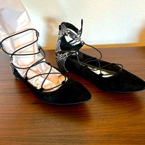 JLo Strappy black and Snake Print Flats